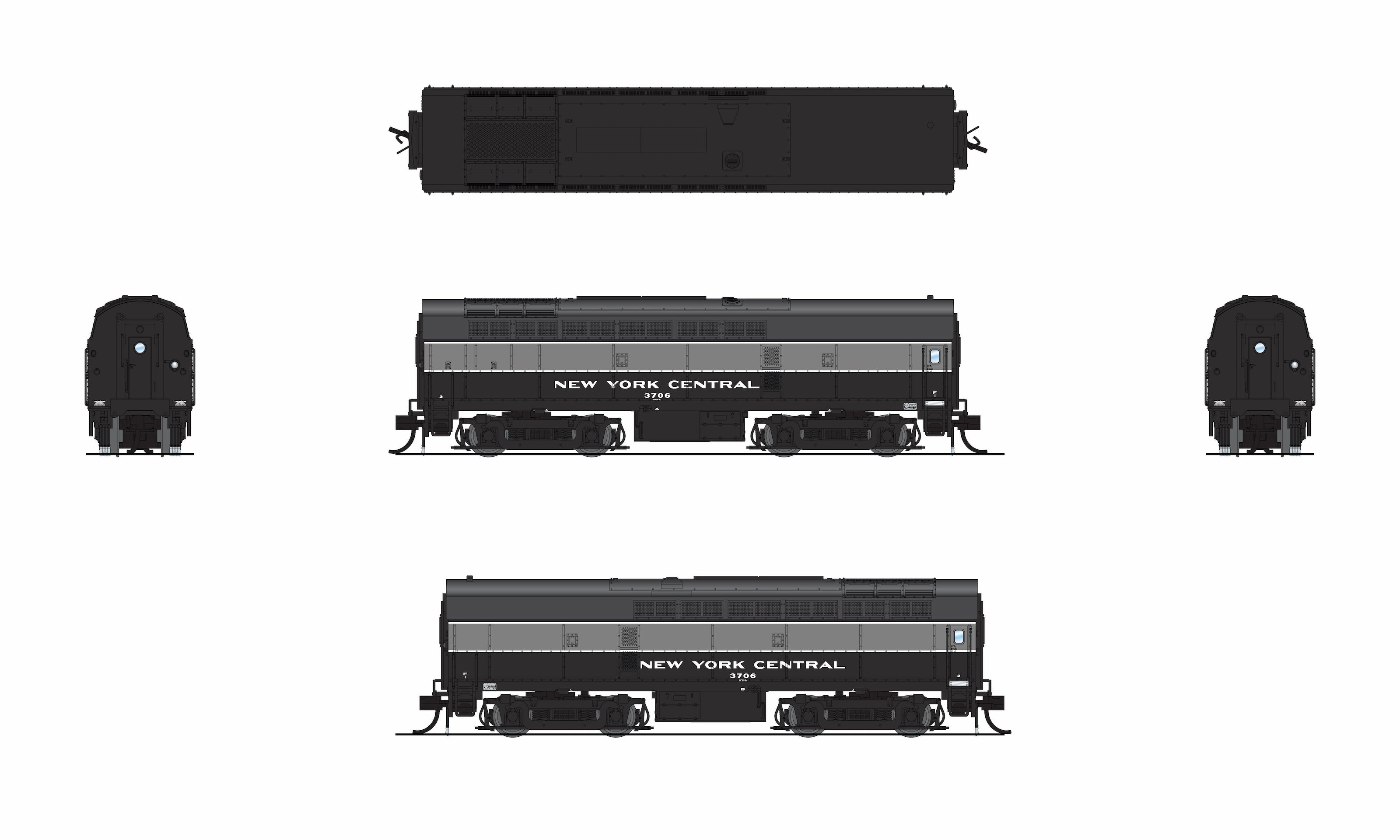 9633 NYC Sharknose, RF-16 A/B set, 3804/3706, Lightning Stripe, A-unit Paragon4 Sound/DC/DCC, Unpowered B-unit, N