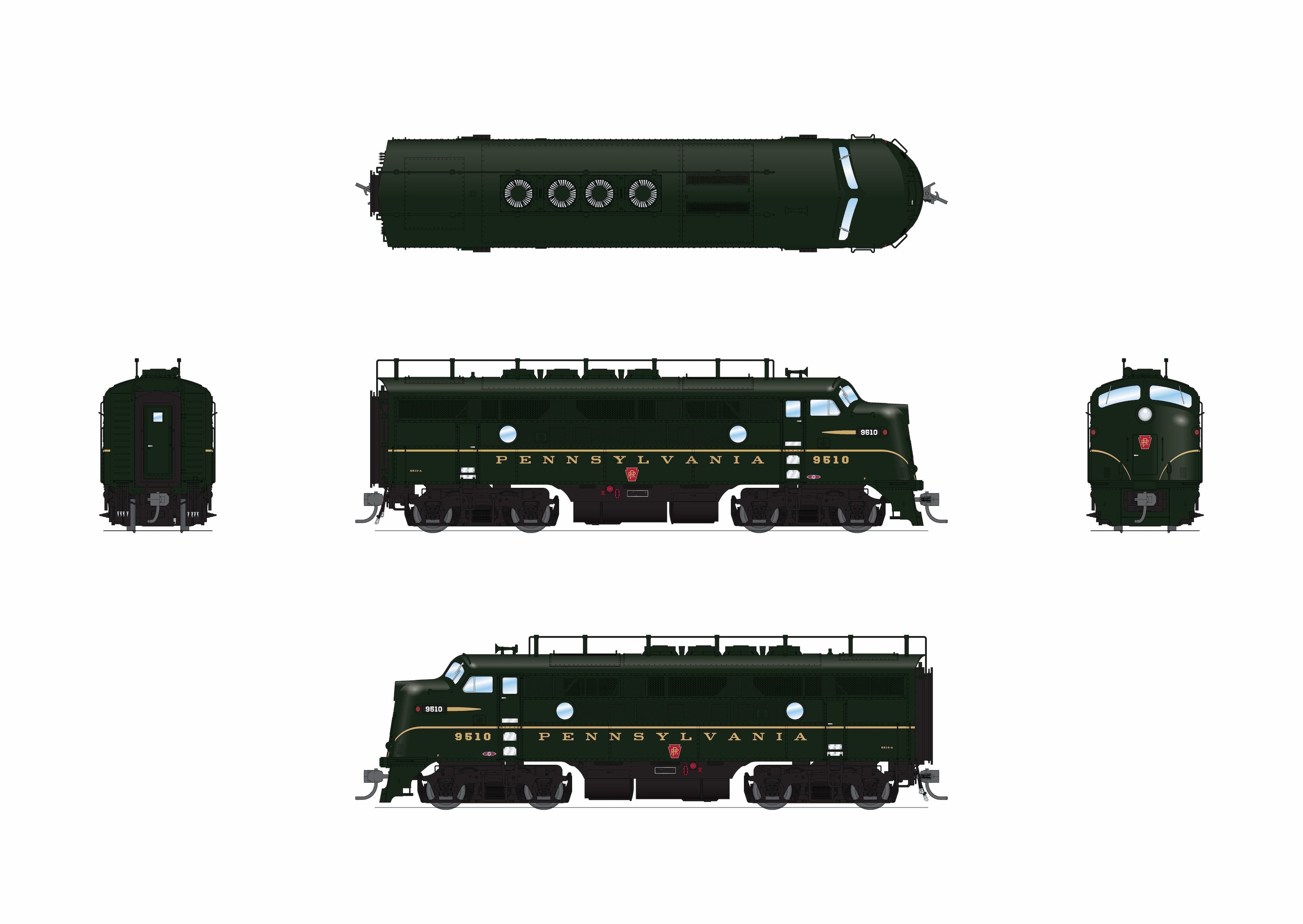 REFURBISHED R9676 EMD F3A, PRR 9517A, DGLE Single Stripe, No-Sound / DCC-Ready, HO