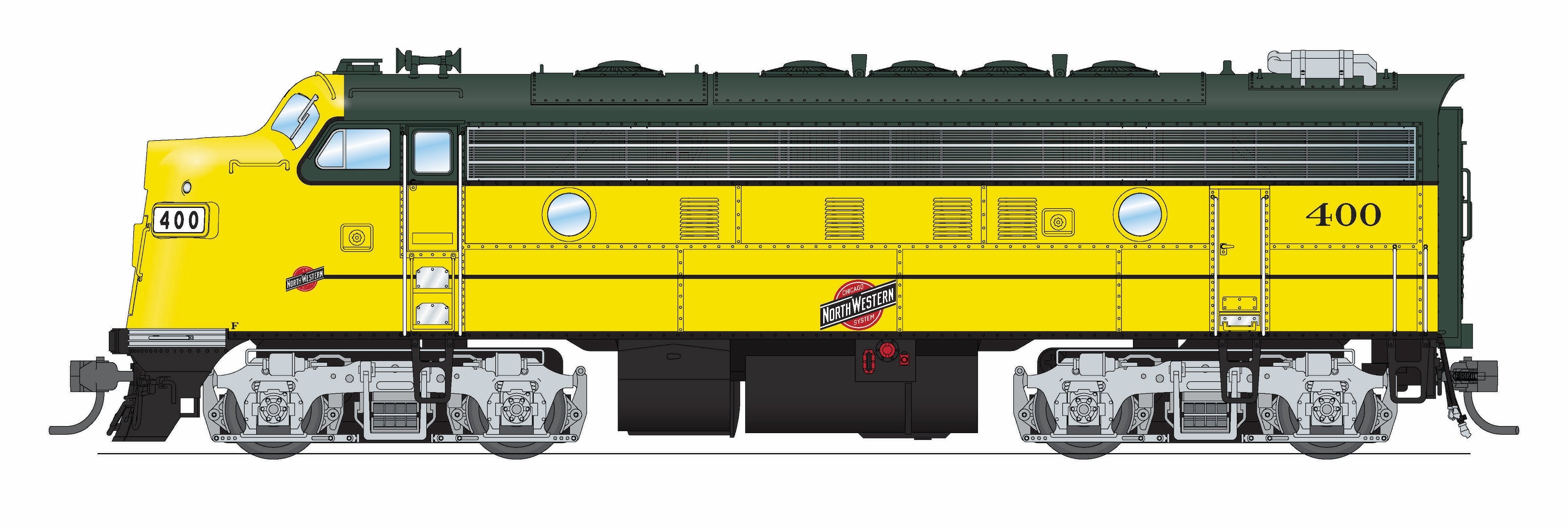 REFURBISHED R9695 EMD F7 A/B, CNW 400/410, Executive Scheme, A-unit No-Sound / DCC-Ready, Unpowered B, HO
