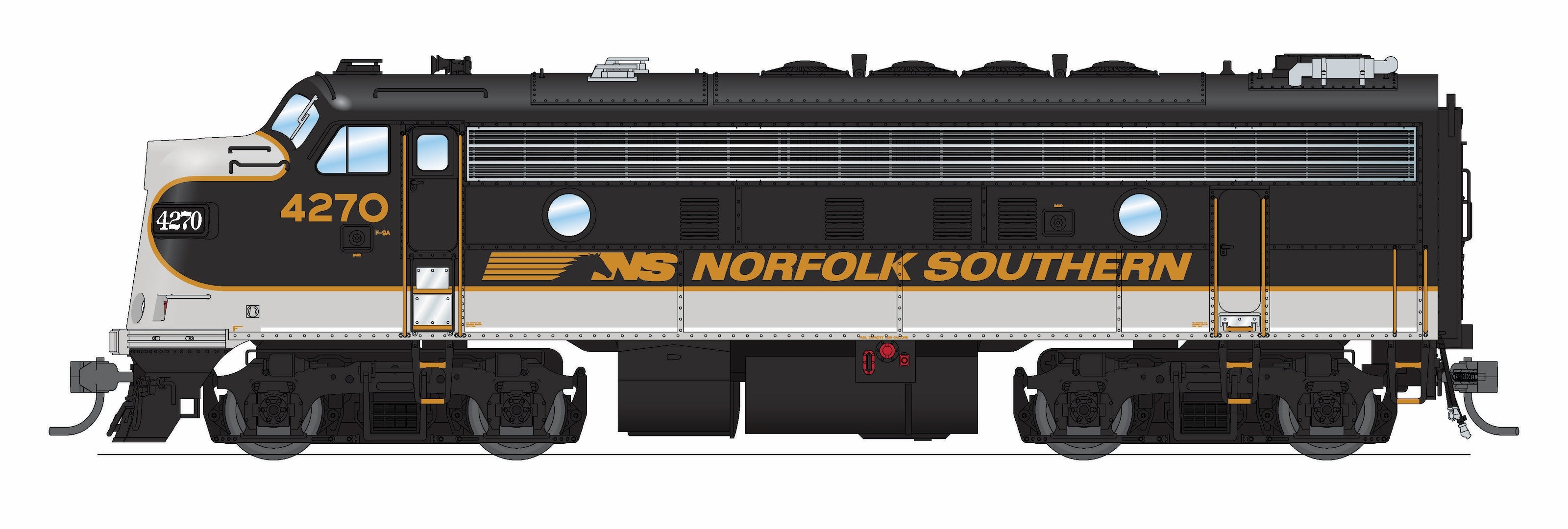 9701 EMD F9/F7 A/B, NS 4270/4275, Tuxedo Scheme, A-unit No-Sound / DCC-Ready, Unpowered B, HO