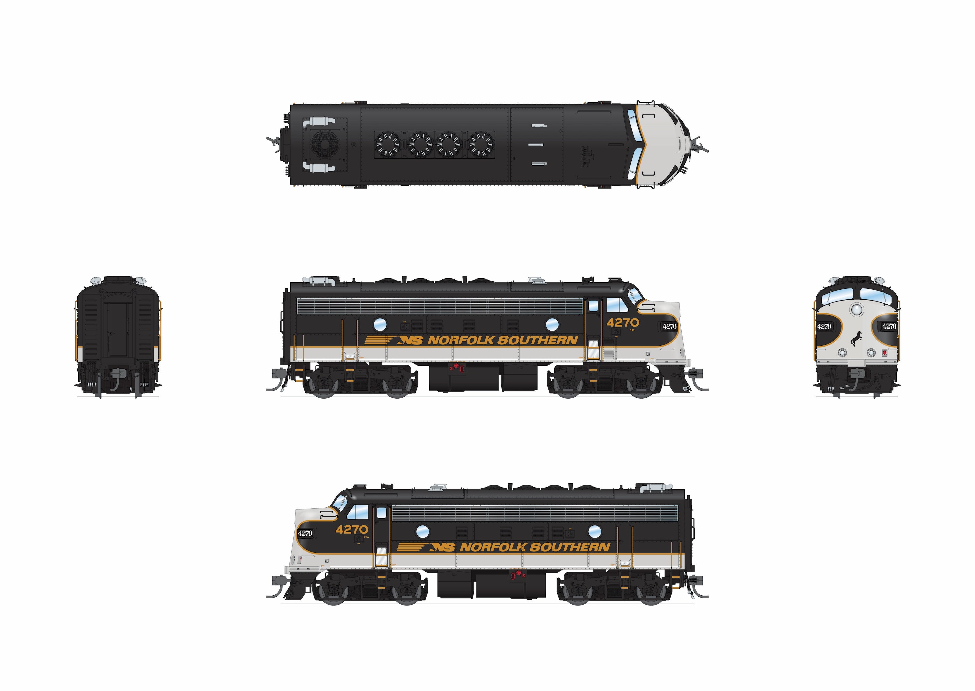 9701 EMD F9/F7 A/B, NS 4270/4275, Tuxedo Scheme, A-unit No-Sound / DCC-Ready, Unpowered B, HO