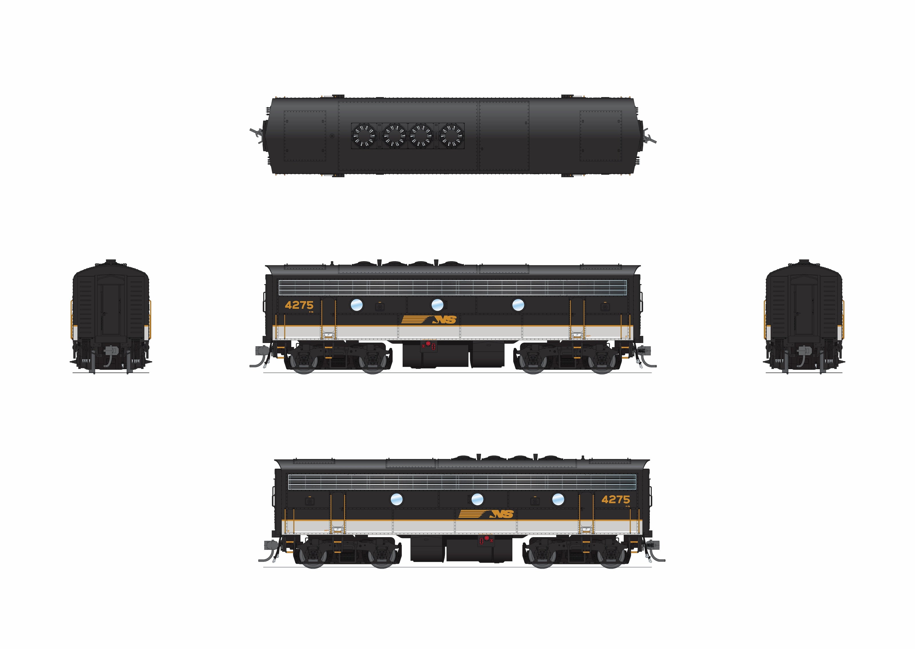 9701 EMD F9/F7 A/B, NS 4270/4275, Tuxedo Scheme, A-unit No-Sound / DCC-Ready, Unpowered B, HO