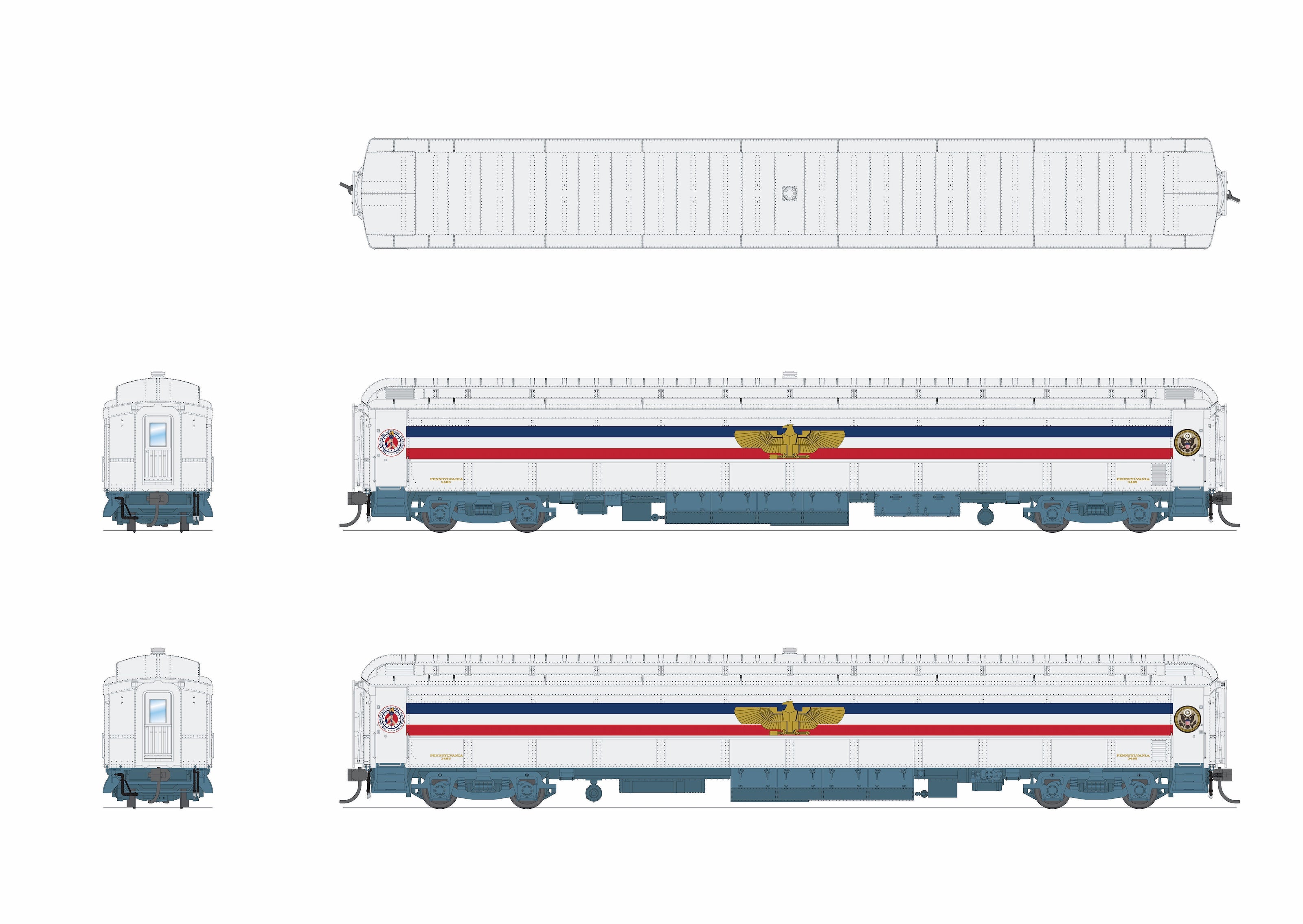 9712 1947 Freedom Train Heavyweight 5-Car Passenger Set, 1947 Scheme, HO Scale