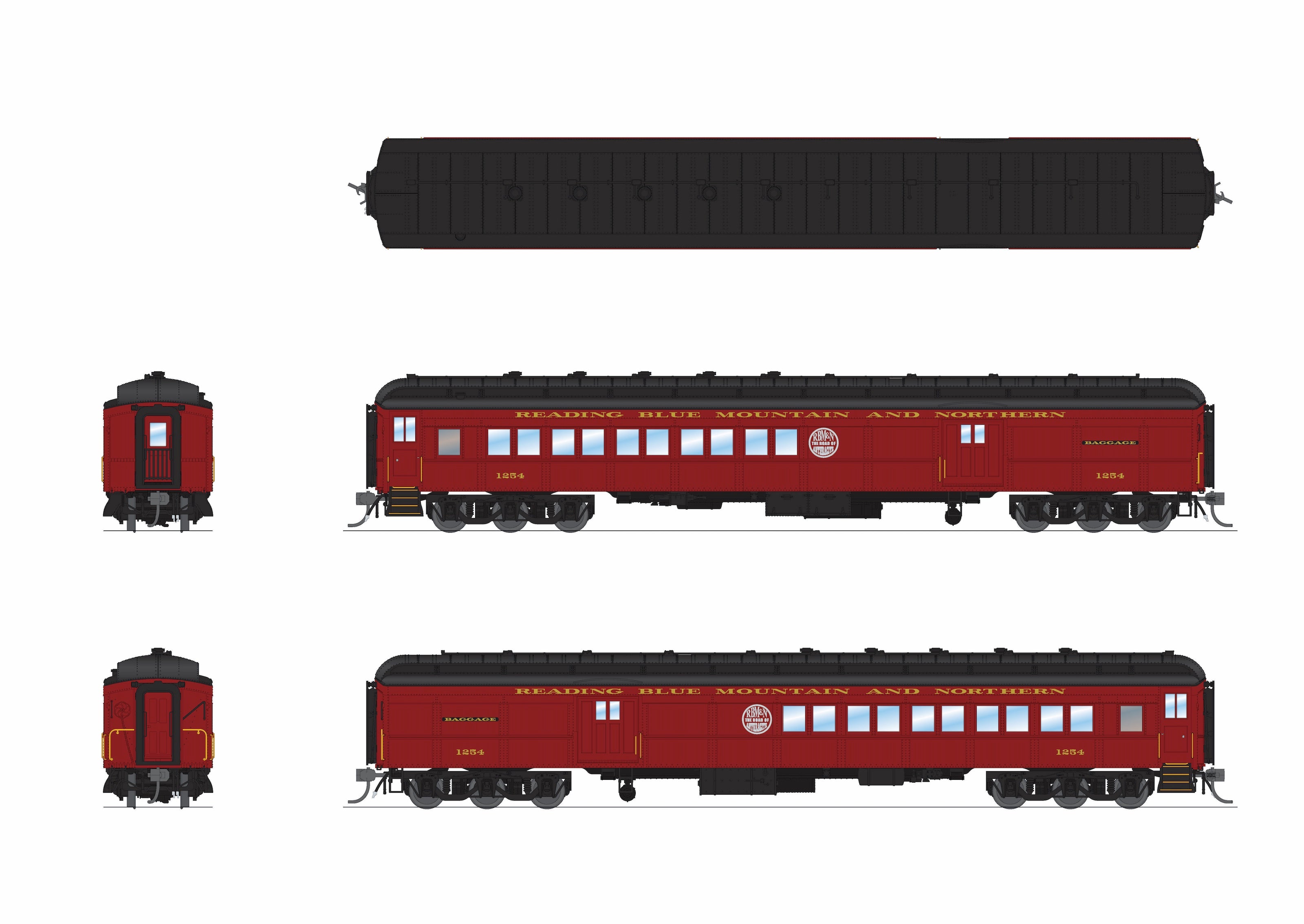 9716 RBMN Heavyweight 5-Car Passenger Set, Maroon Scheme, HO Scale