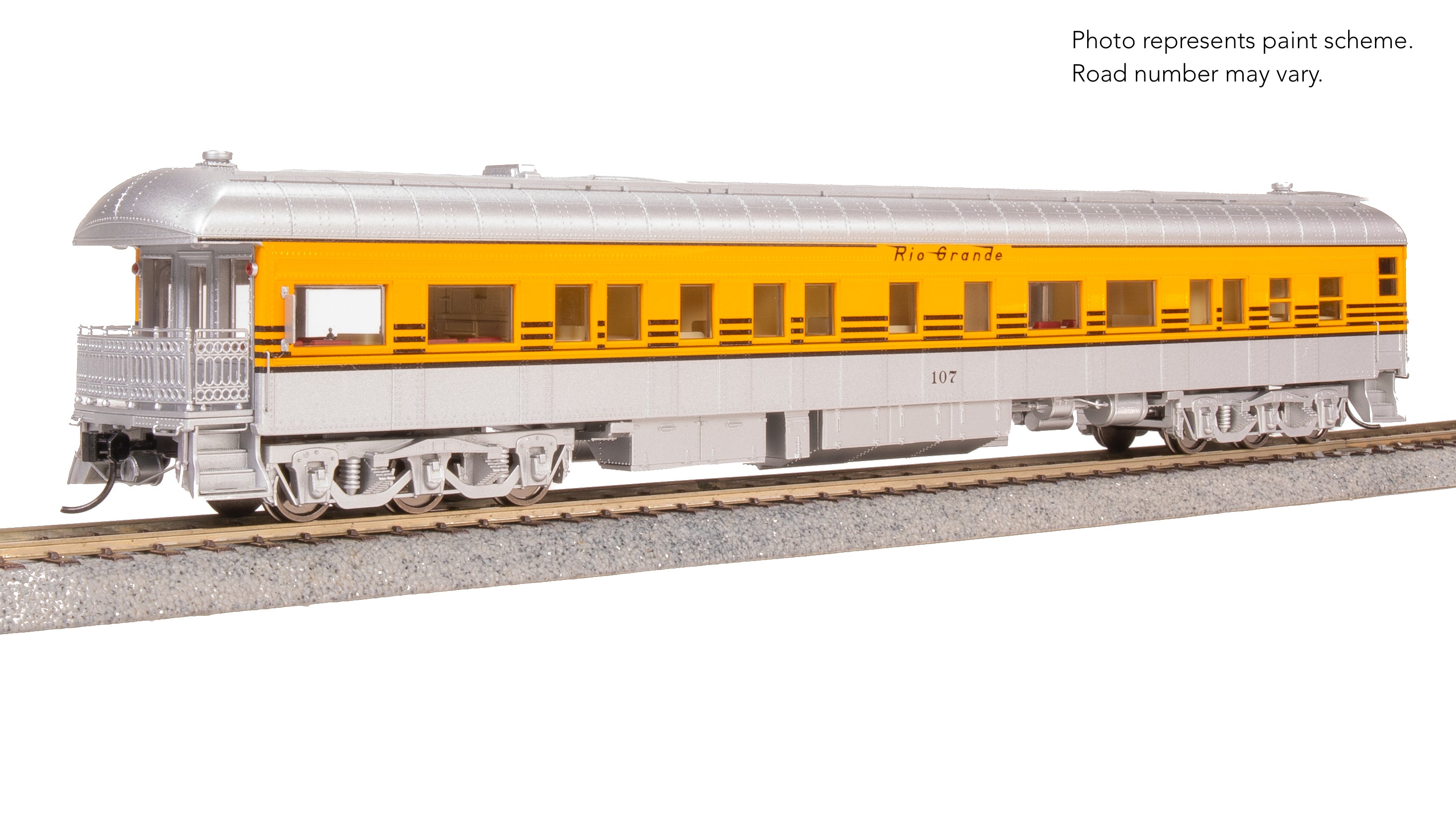 9728 DRGW Business Car #107, Aluminum & Aspen Gold, HO Scale