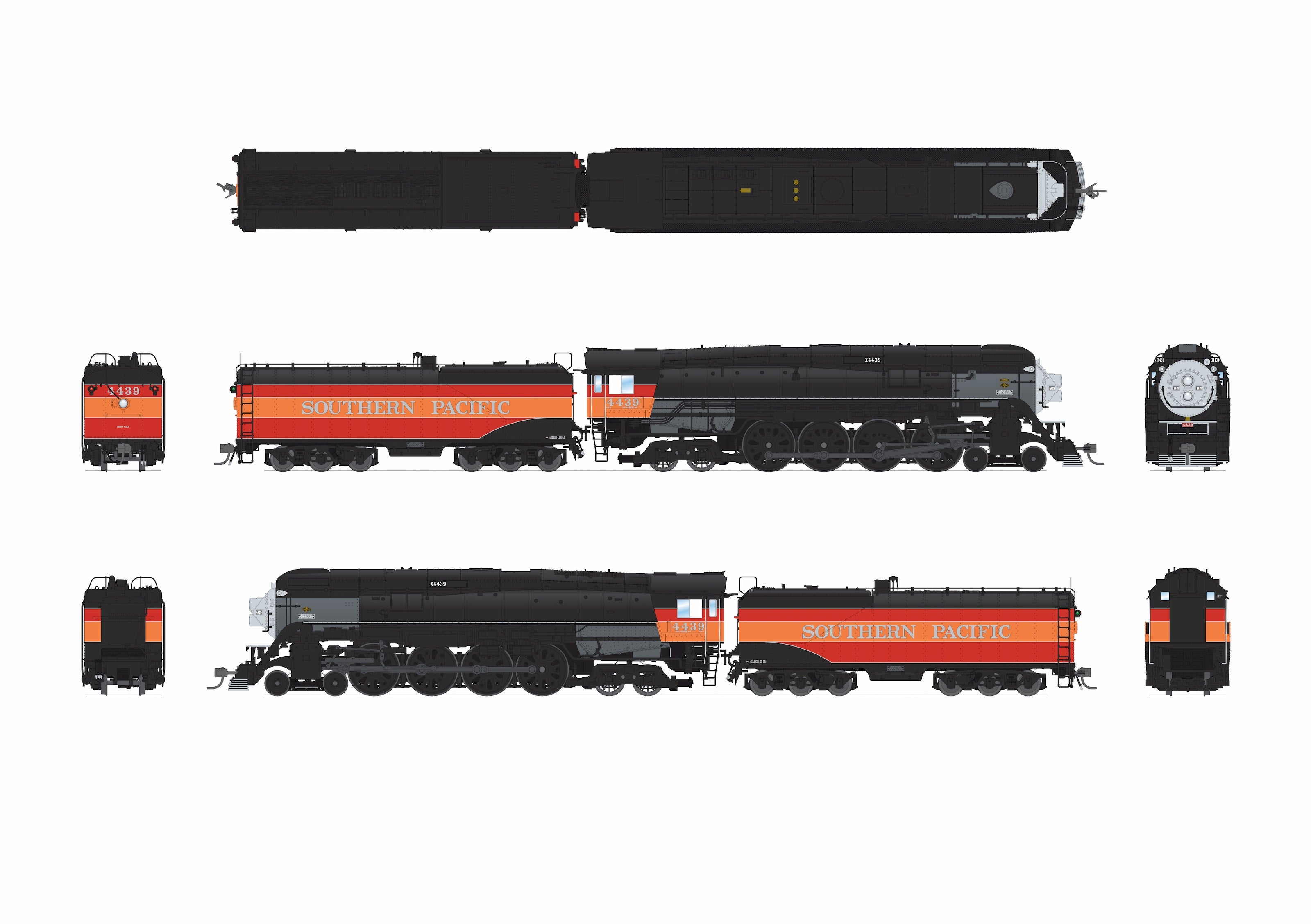 9830 Southern Pacific GS-4 4-8-4, #4439, Deskirted, Partial Daylight P