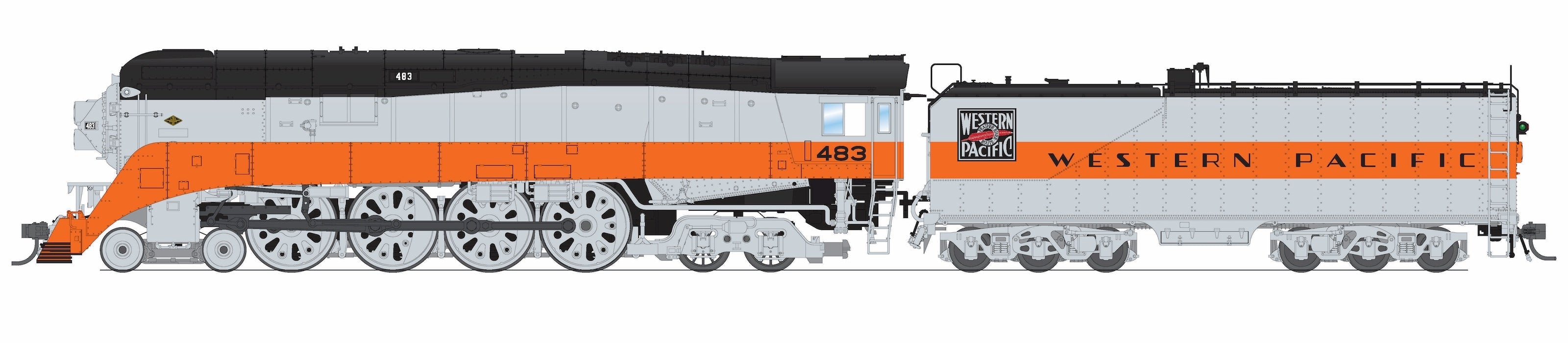 REFURBISHED R9849 Western Pacific GS-4, #483, Aluminum & Orange Fantasy Paint, Paragon4 Sound/DC/DCC, Smoke, HO