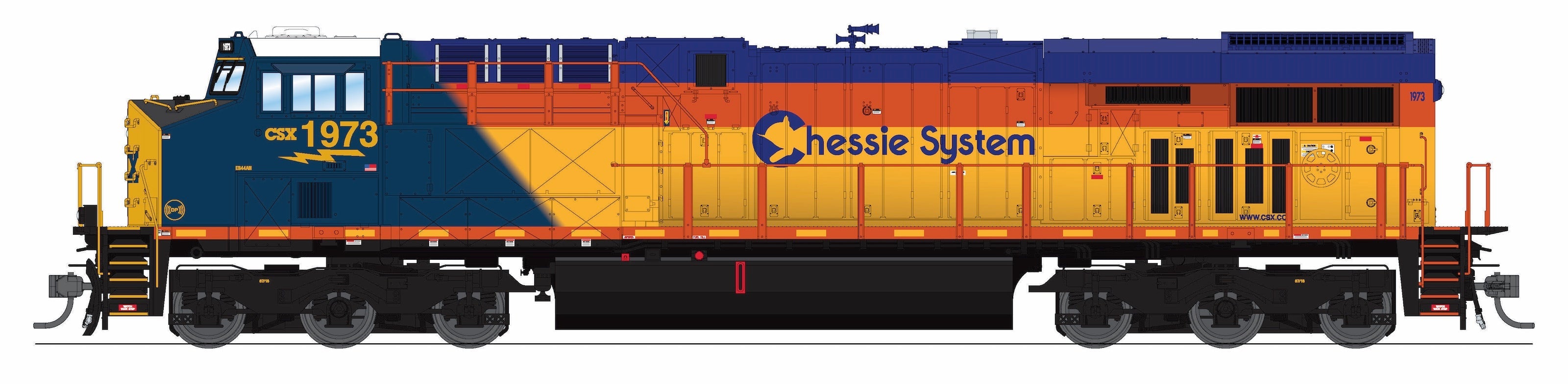 REFURBISHED R9864 GE ES44AC, CSX 1973, Chessie System Heritage Paint, Paragon4 Sound/DC/DCC, w/ Smoke, HO