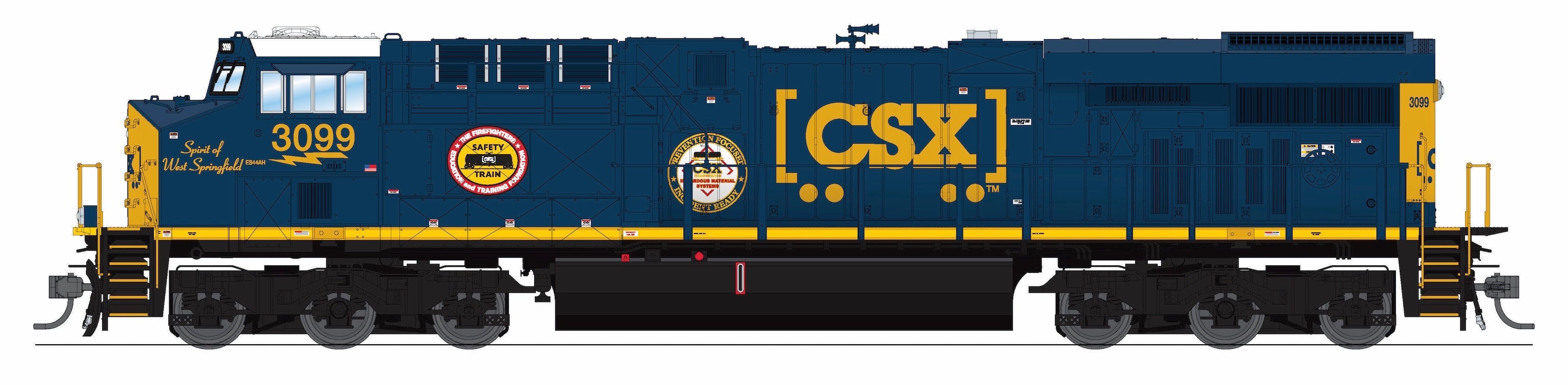 REFURBISHED R9866 GE ES44AC, CSX 3099, Boxcar Scheme, "Spirit of West Springfield", Paragon4 Sound/DC/DCC, w/ Smoke, HO