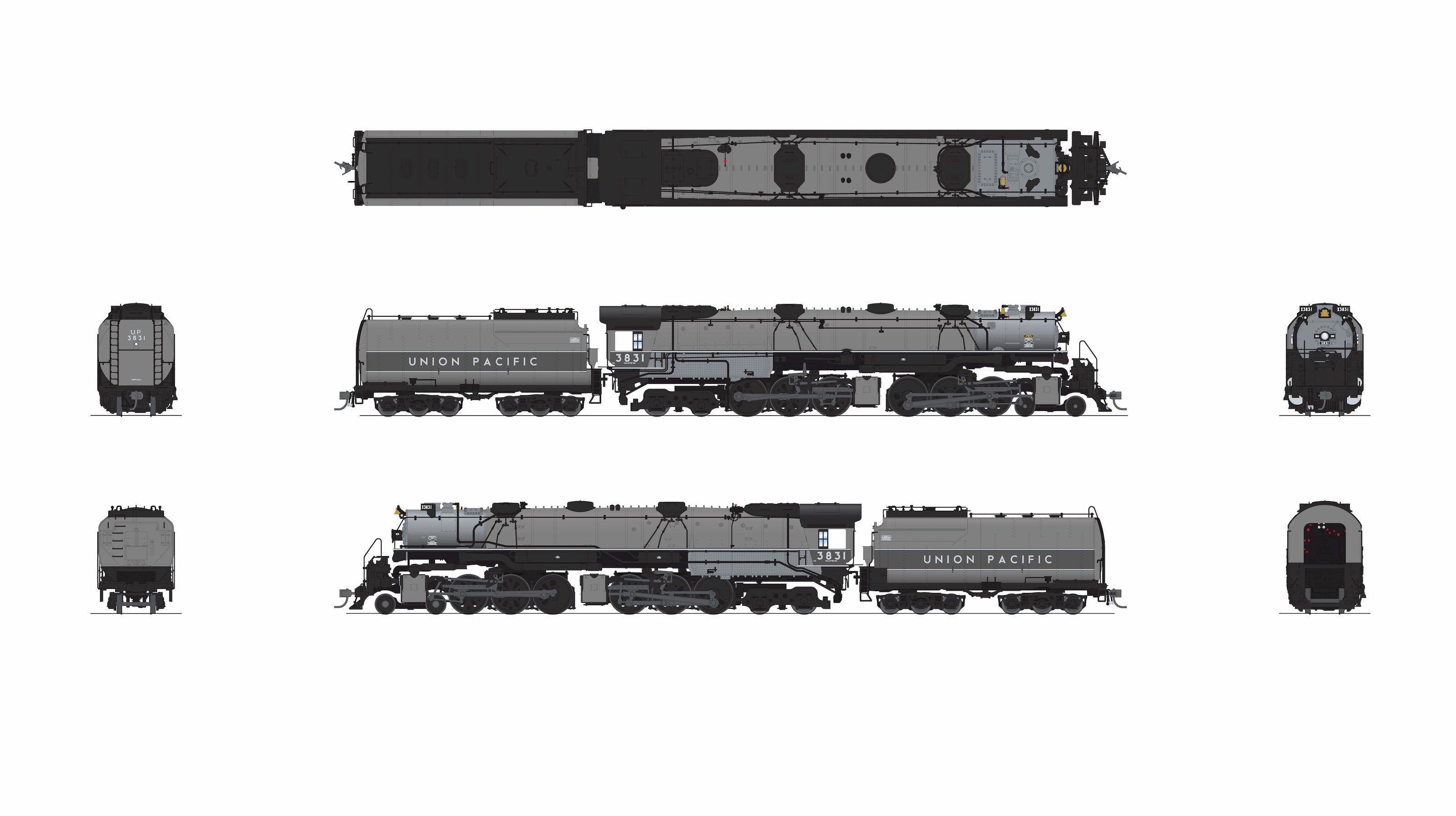 MTH チャレンジャー蒸気機関車 DCCサウンド スモーク 9915 UP Early Challenger (CSA-2), #3831, Two-tone Gray Fantasy Paint,