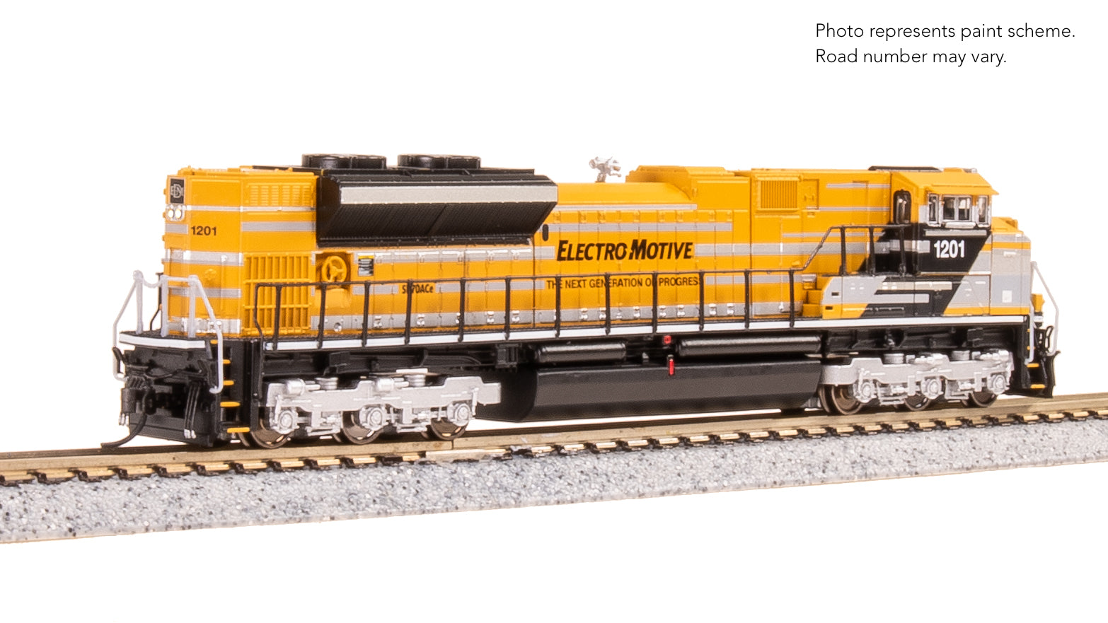 9966 EMD SD70ACe, EMD Demo 1201, Yellow Progress Rail, Paragon4 Sound/DC/DCC, N