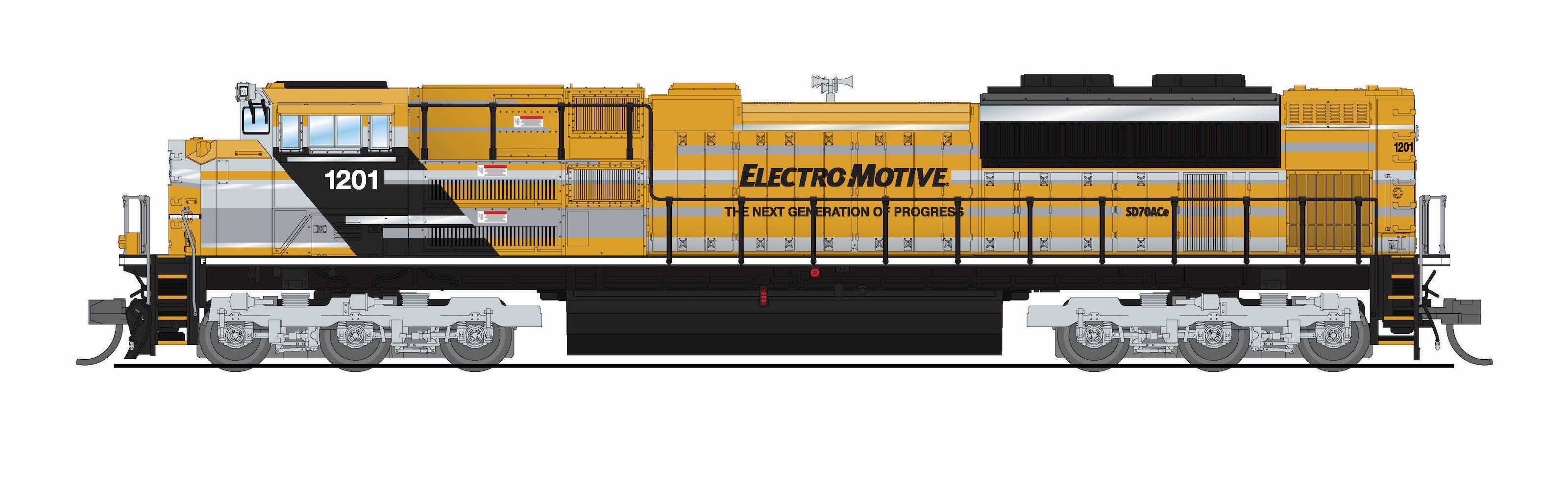9966 EMD SD70ACe, EMD Demo 1201, Yellow Progress Rail, Paragon4 Sound/DC/DCC, N