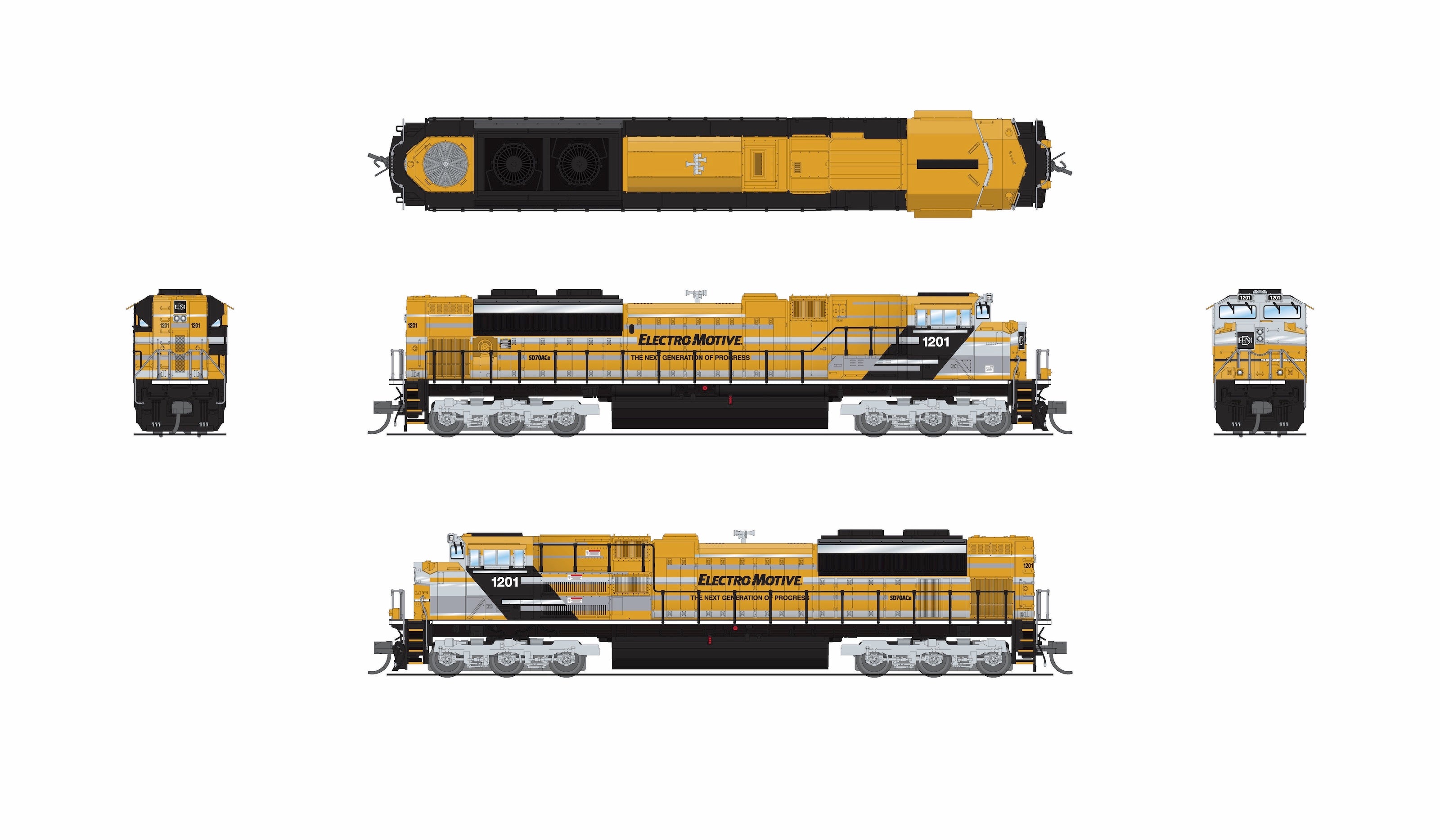 9966 EMD SD70ACe, EMD Demo 1201, Yellow Progress Rail, Paragon4 Sound/DC/DCC, N