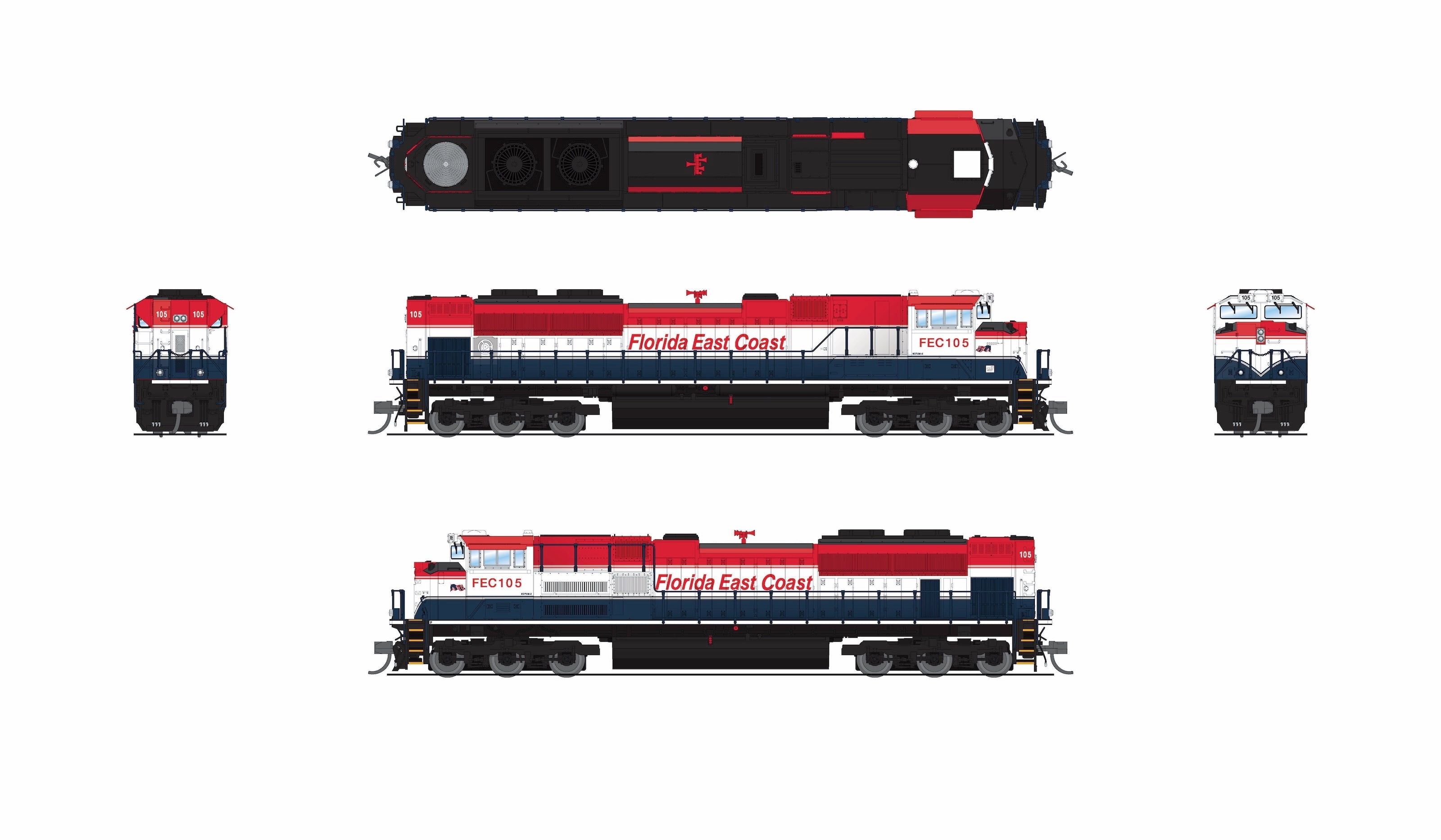 REFURBISHED R9970 EMD SD70ACe, FEC 105, Red, White, & Blue, No-Sound / DCC-Ready, N
