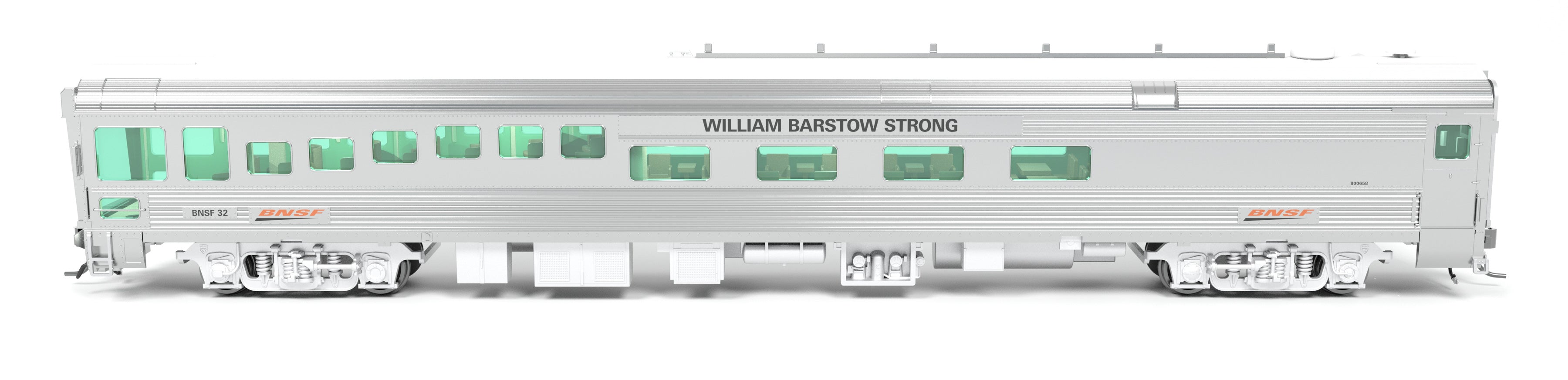 9994 BNSF Track Inspection Car, BNSF #32 "William Barstow Strong", 2008-2013 Appearance w/ White Roof, HO