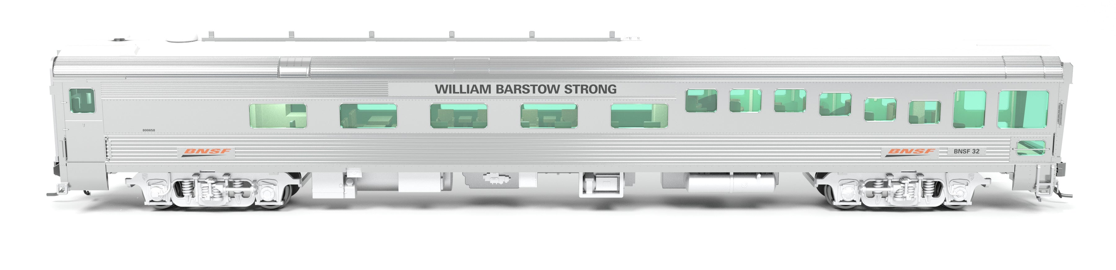 9994 BNSF Track Inspection Car, BNSF #32 "William Barstow Strong", 2008-2013 Appearance w/ White Roof, HO