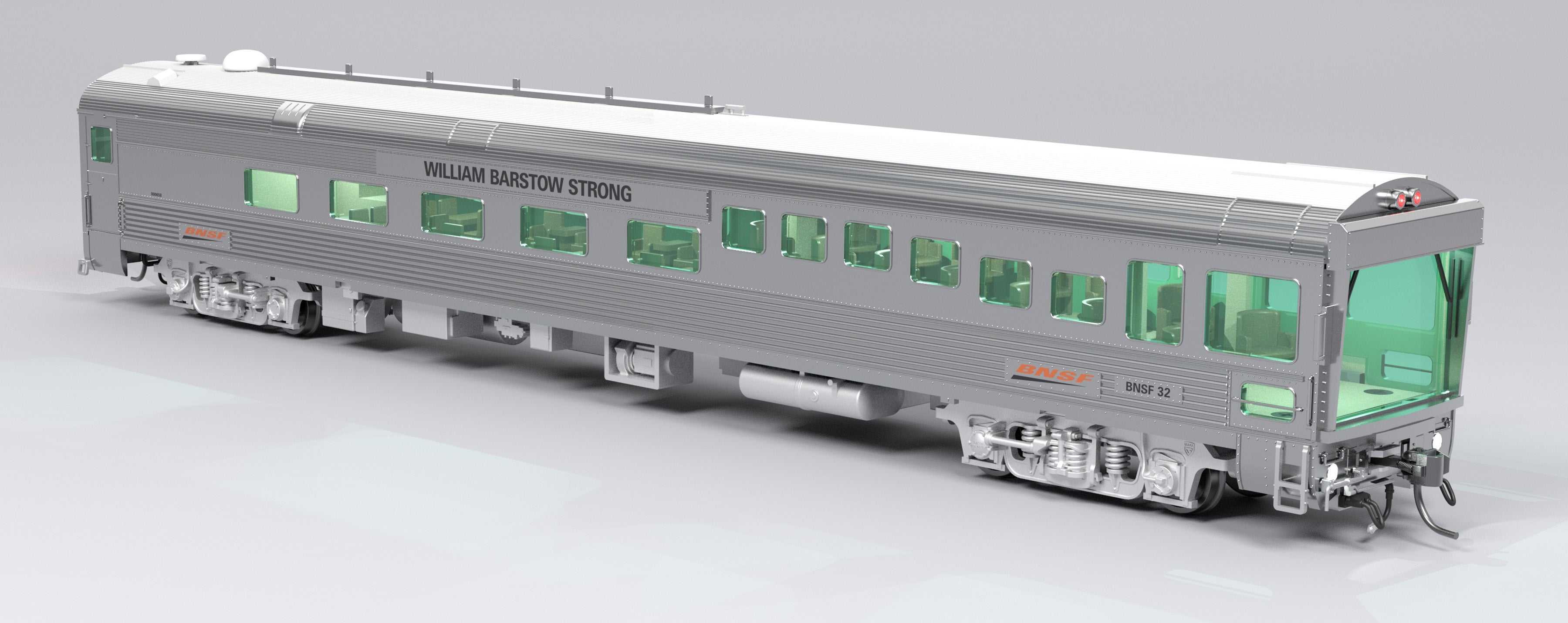 9994 BNSF Track Inspection Car, BNSF #32 "William Barstow Strong", 2008-2013 Appearance w/ White Roof, HO