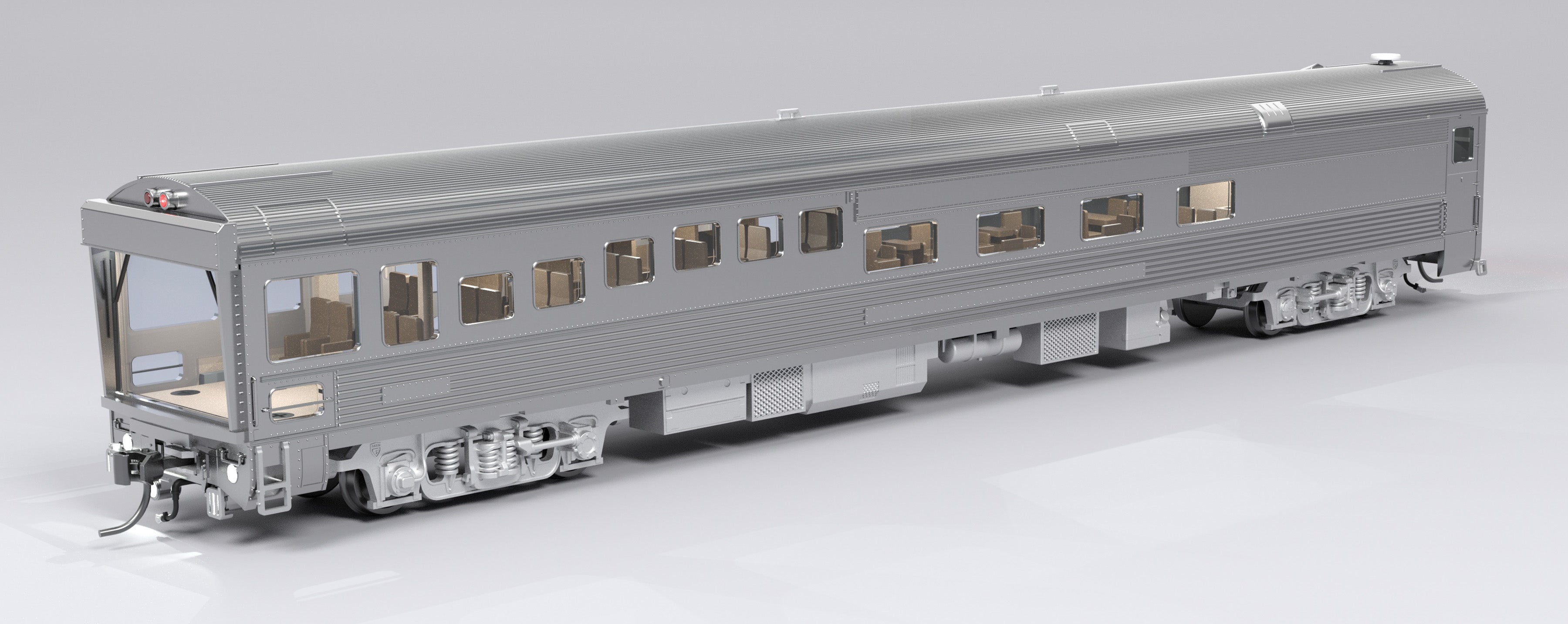 9997 ATSF #89 Track Inspection Car, Unlettered, Stainless Steel, HO