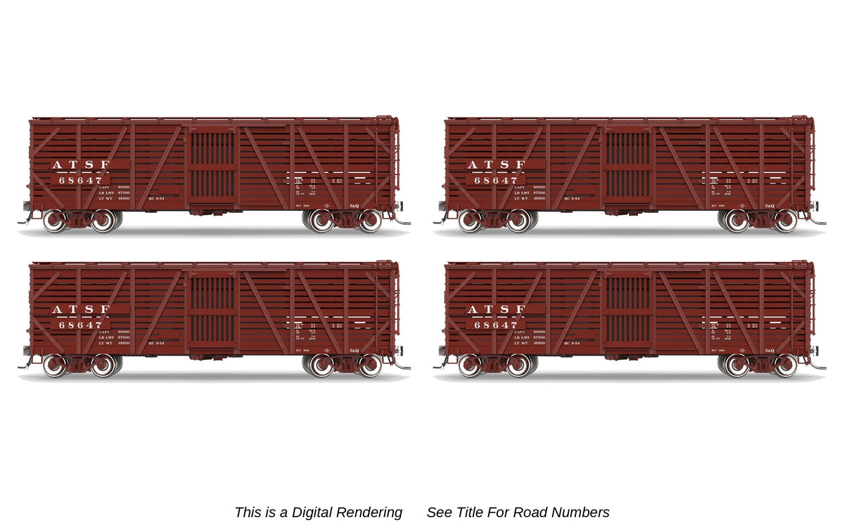 10720 40' Wood Stock Car, ATSF 4-Pack, No-Sound, HO Scale (Road Nos. 68695, 68757, 68796, 68823)