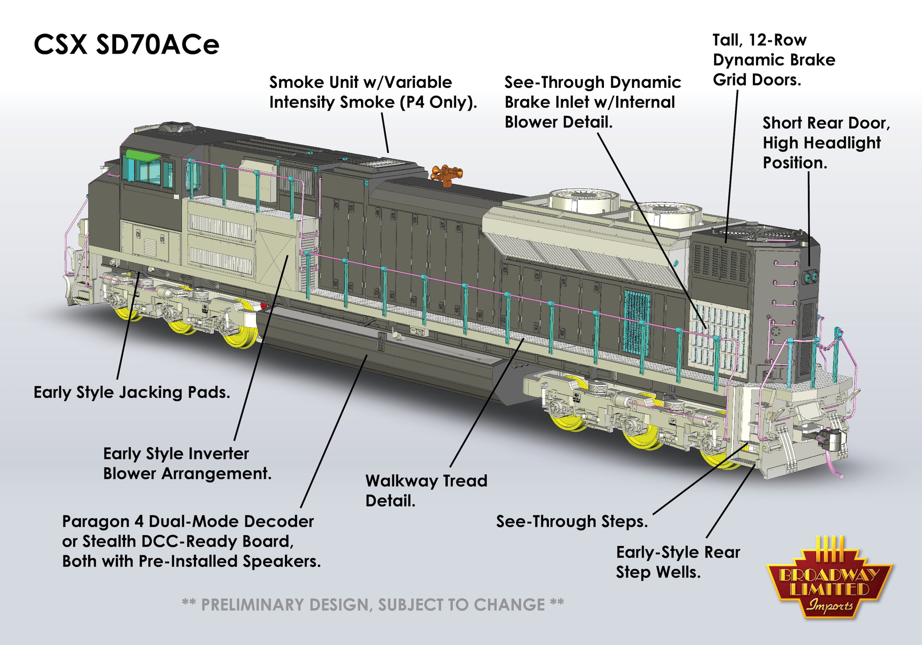 8676 EMD SD70ACe, CSX 4838, YN3 Paint, Paragon4 Sound/DC/DCC, w/ Smoke, HO