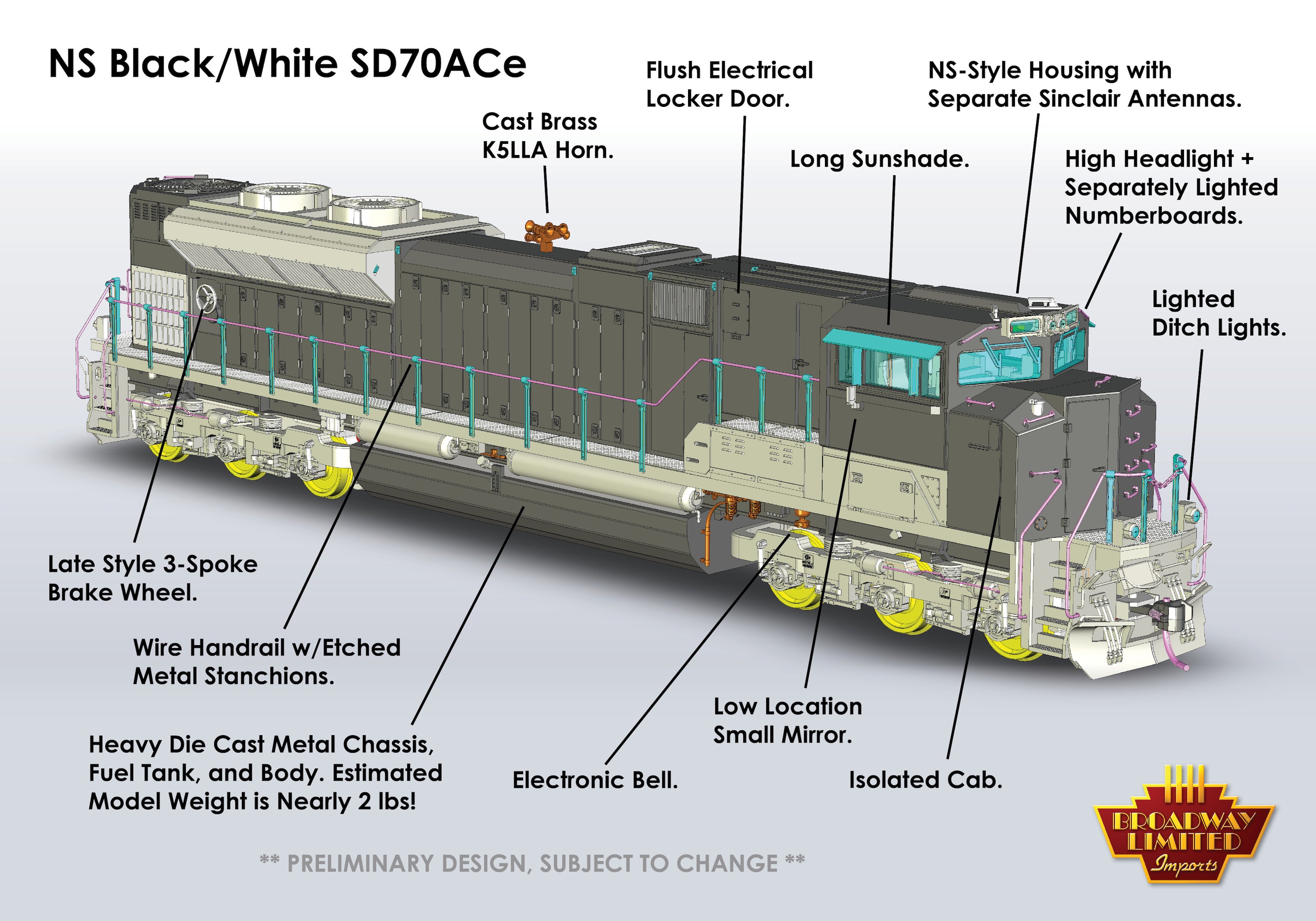 8679 EMD SD70ACe, NS 1047, Black/White, Paragon4 Sound/DC/DCC, w/ Smoke, HO