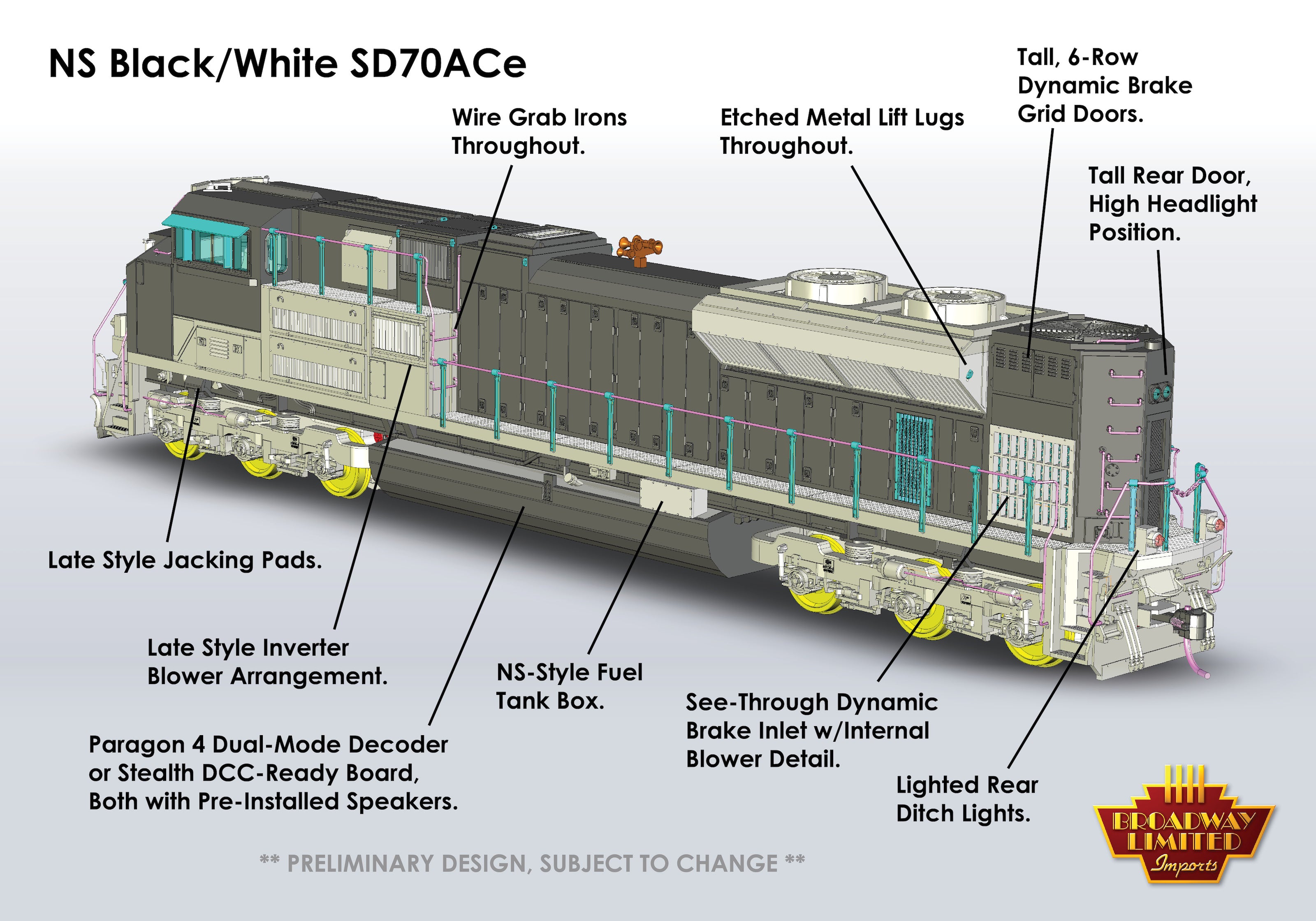 8679 EMD SD70ACe, NS 1047, Black/White, Paragon4 Sound/DC/DCC, w/ Smoke, HO