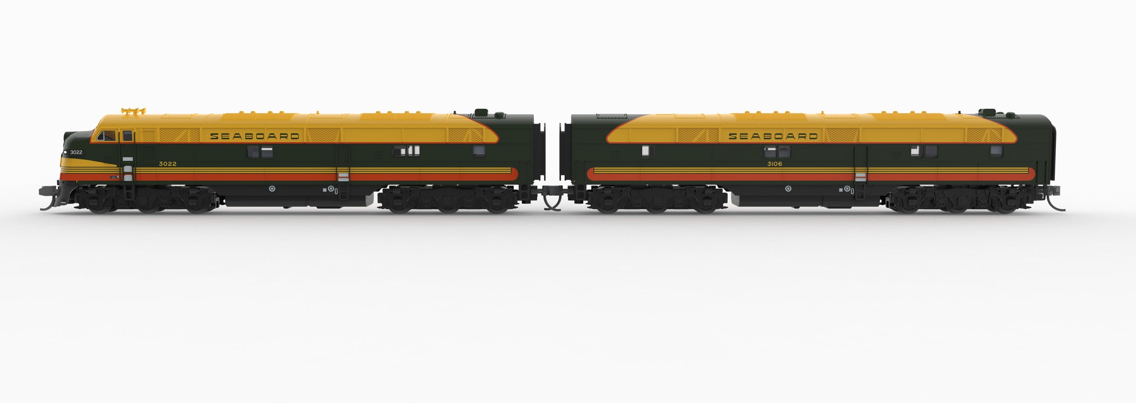 10230 EMD E7 A/B Set, SAL 3022 / 3106, Citrus Scheme, A-unit No-Sound / DCC-Ready, Unpowered B, N