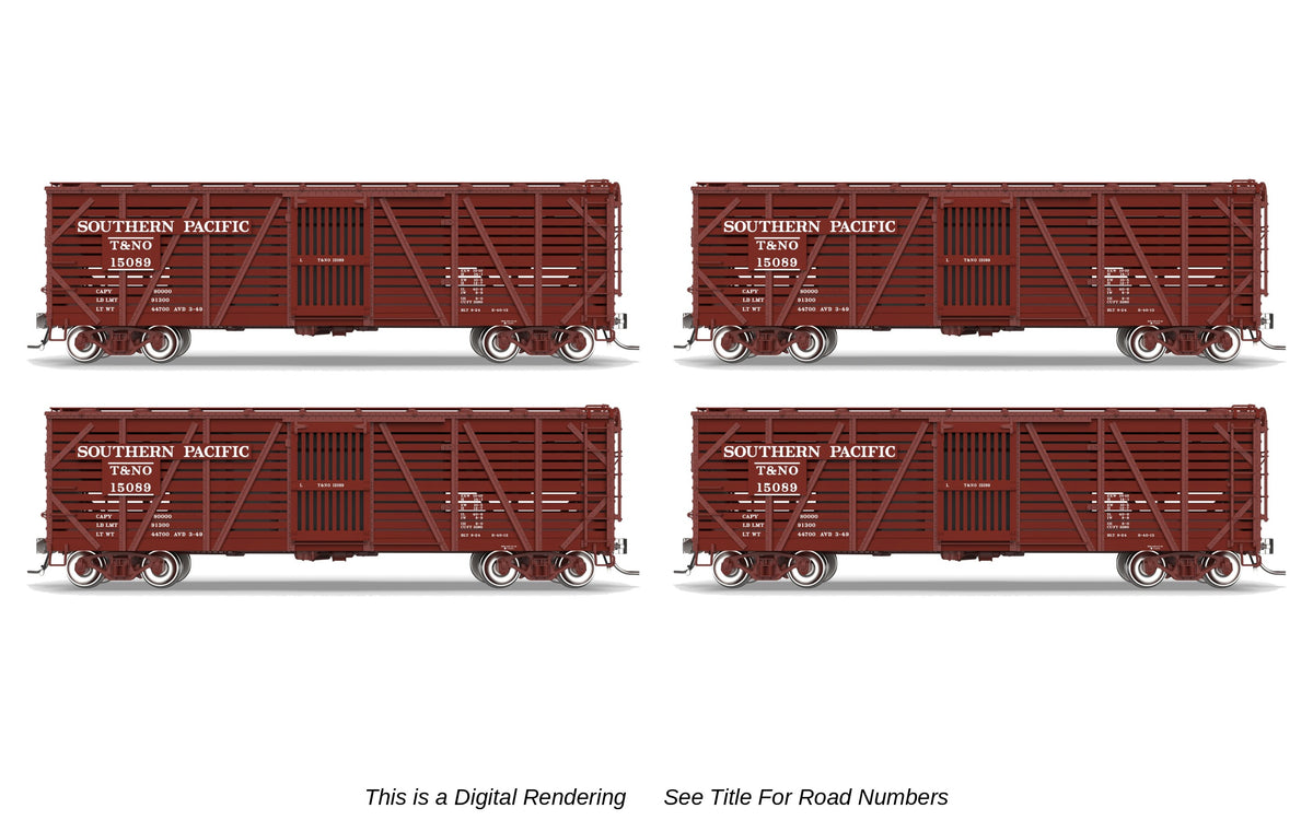 10726 40' Wood Stock Car, Southern Pacific 4-Pack, No-Sound, HO Scale (Road Nos. 15474, 15510, 15513, 15537)