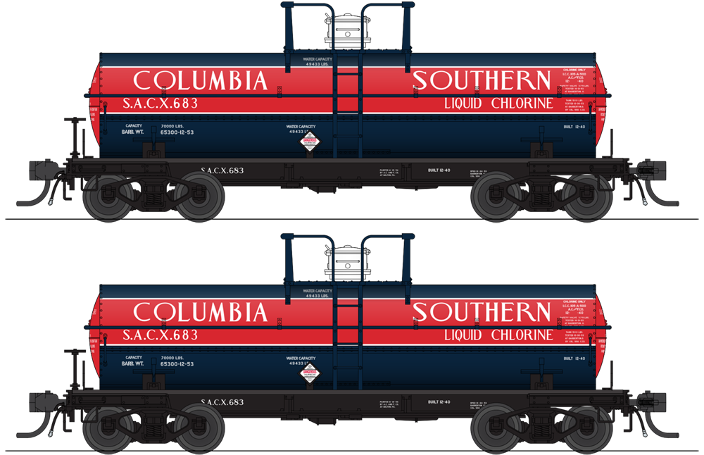 6460 6000 Gallon Tank, Columbia Southern, Dark Blue & Red, 2-pack, HO (SACX #683, SACX #688)