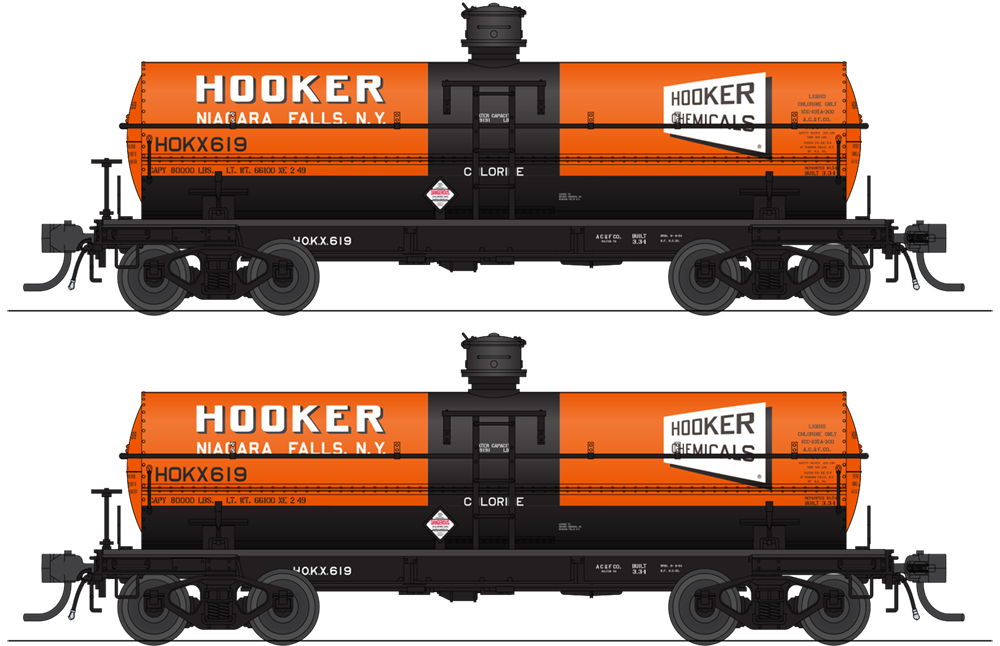6465 6000 Gallon Tank, Hooker Chemicals, Billboard Scheme, 2-pack, HO (HOKX #619, HOKX #626)