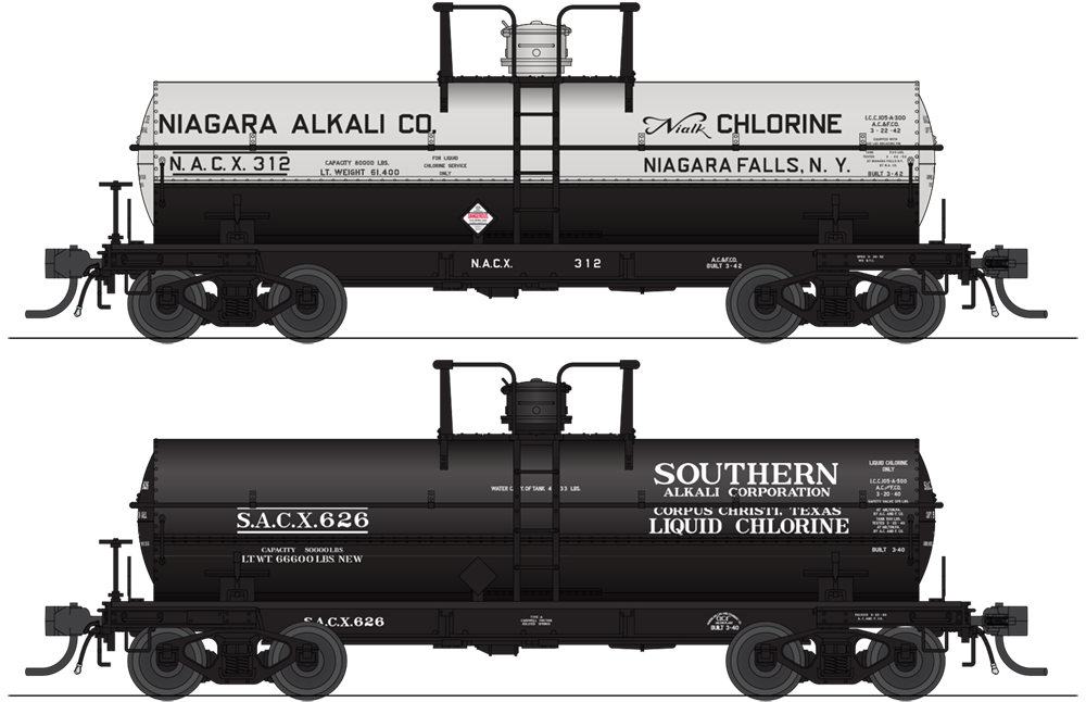 6473 6000 Gallon Tank, Variety Set D, Early 1950's 2-pack, HO (Niagara Alkali #312, Southern Alkali #626)
