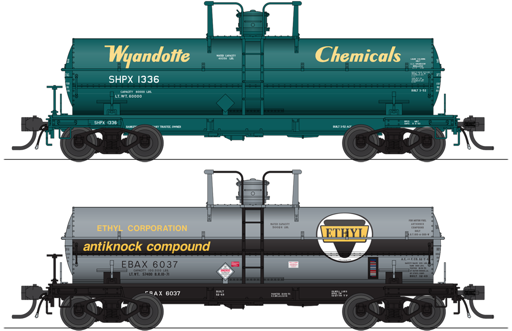 6476 6000 Gallon Tank, Variety Set G, 1960's and later, 2-pack, HO (Wyandotte #1336, Ethyl Corp #6038)