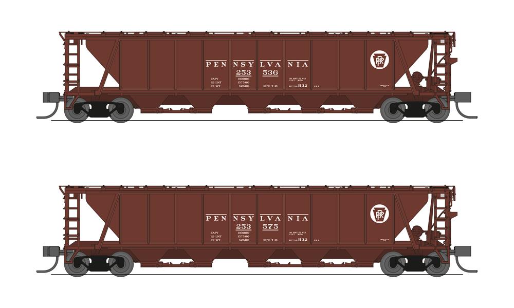7250 H32 Covered Hopper, PRR, Freight Car Red with White Circle Keystone, 2-pack A, N Scale