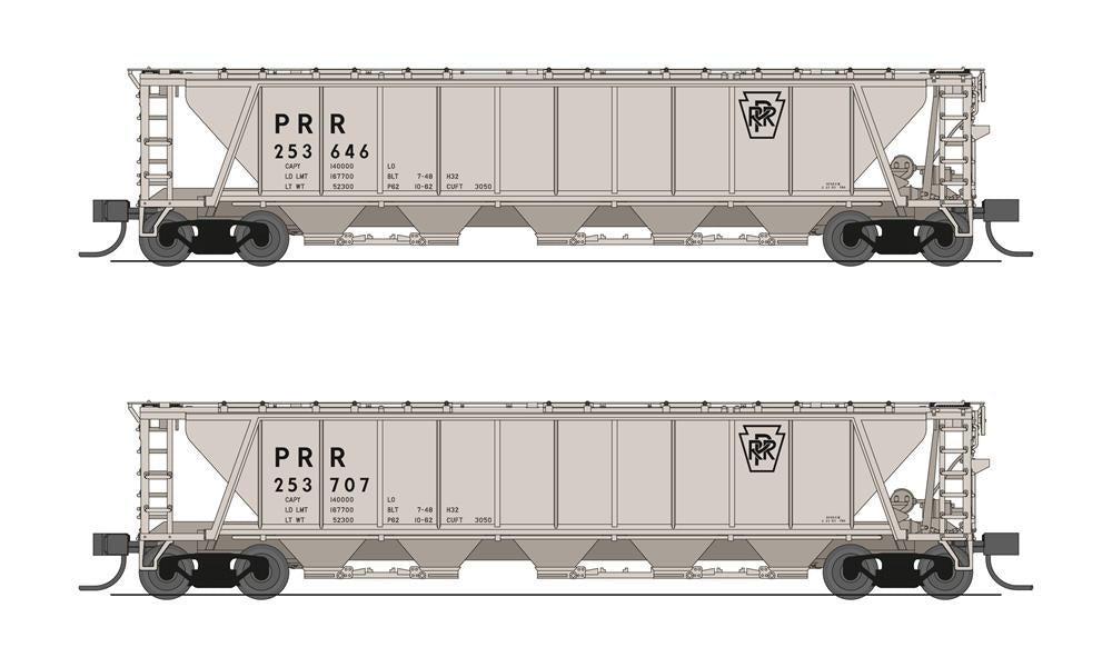 7254 H32 Covered Hopper, PRR, Gray with "PRR" and Black Keystone, 2-pack, N Scale