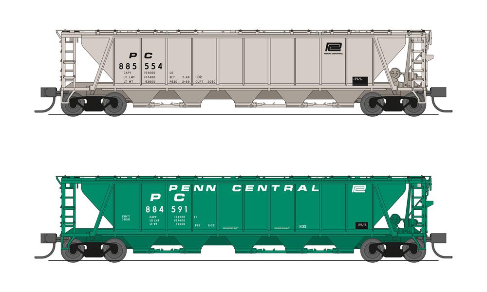 7257 H32 Covered Hopper, Penn Central, Variety 2-pack, N Scale