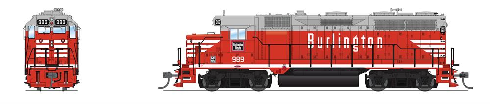 8222 EMD GP35, CBQ 989, Chinese Red, No-Sound / DCC-Ready, HO