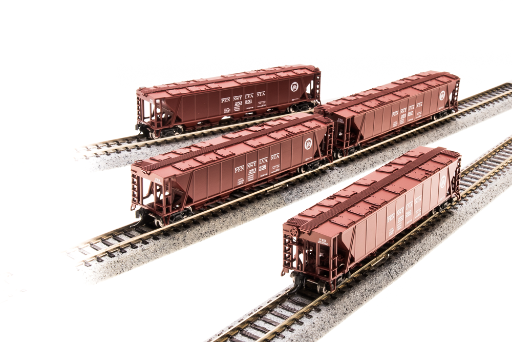 3166 H32 Covered Hopper, PRR, Freight Car Red with White Circle Keystone, 4-pack, N Scale