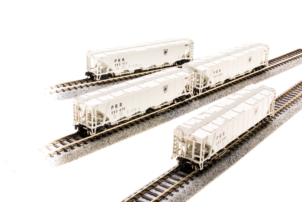 3169 H32 Covered Hopper, PRR, Gray with "PRR" and Black Keystone, 4-pack, N Scale